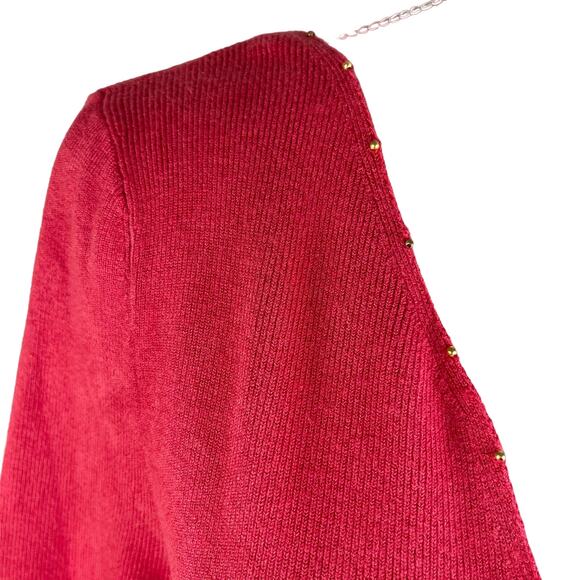 Soft Surroundings Pimi Sweater Medium Red V-Neck Gold Beads - Picture 9 of 16